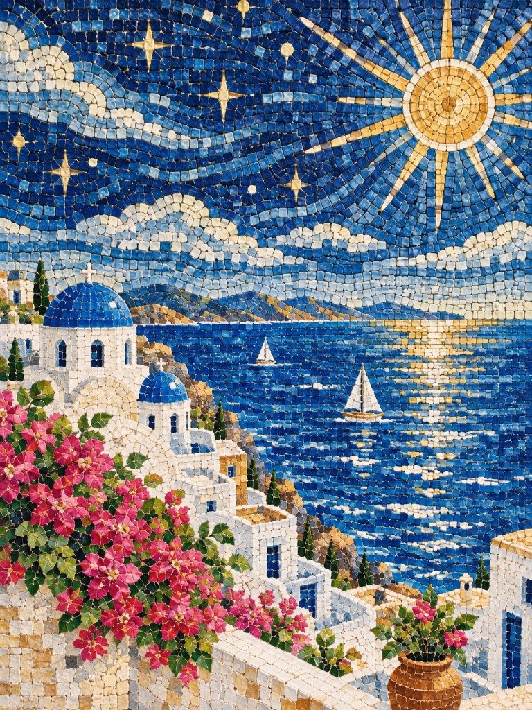 Santorini night mosaic