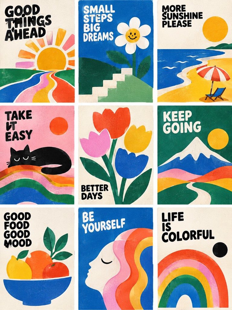 Nine-panel colorful poster series