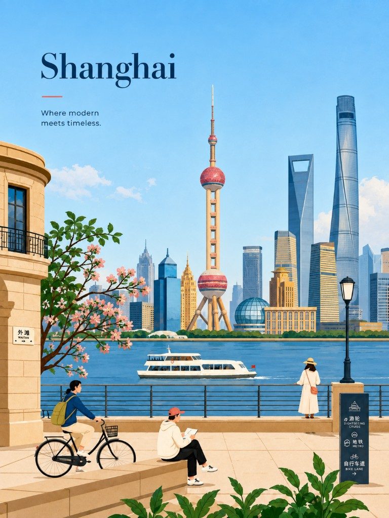 Shanghai Bund travel poster